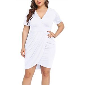 NEW Bodycon Deep V Neck Wrap Cocktail Dress Front Slit 2X